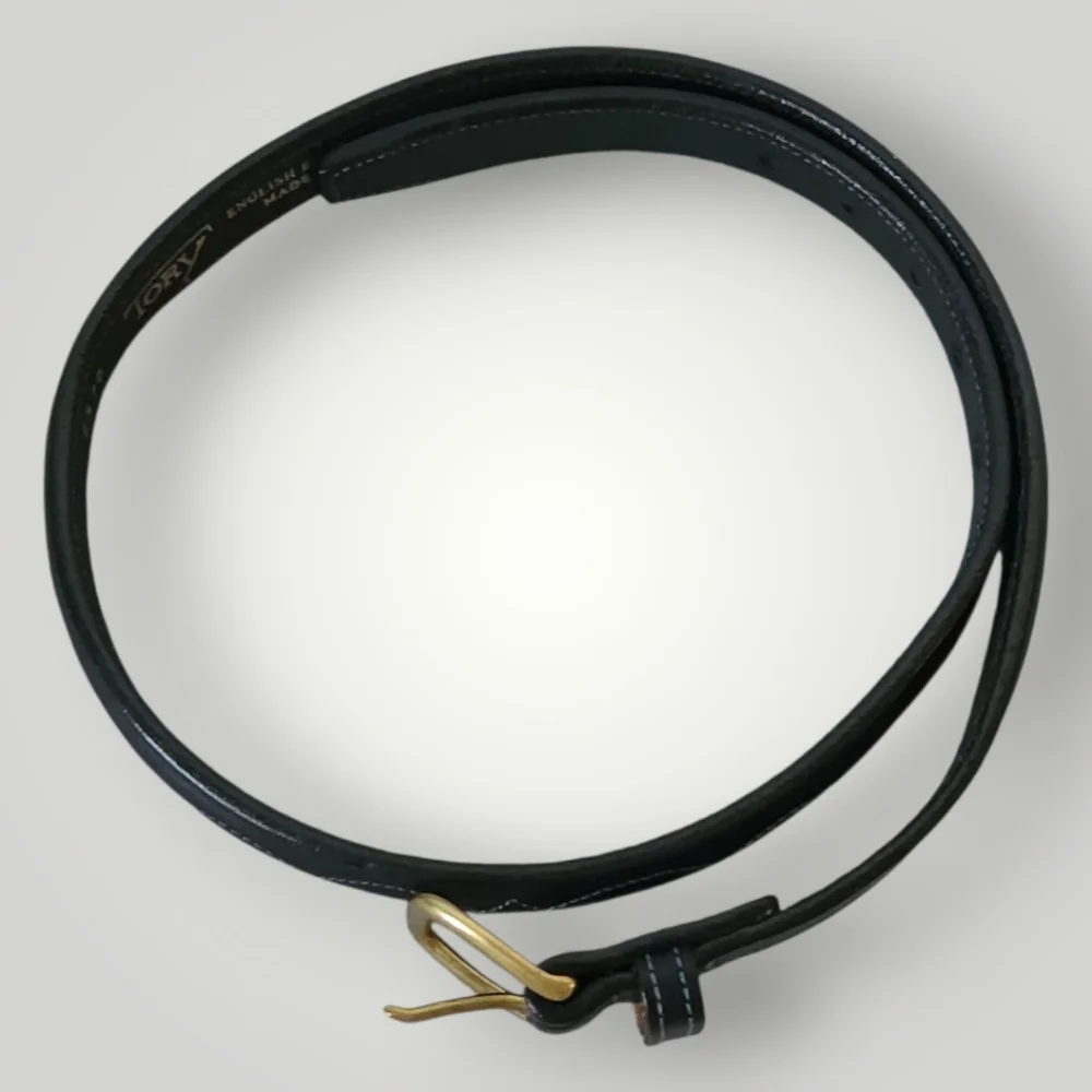 Tory Leather Co. Womens Black English Bridle Leather Belt 28‎ Solid Brass Buckle